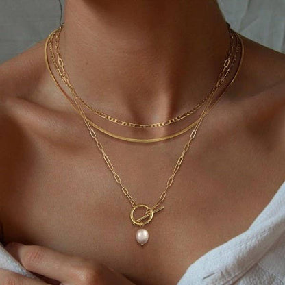 Pearl Pendant Layered Necklace - Gold