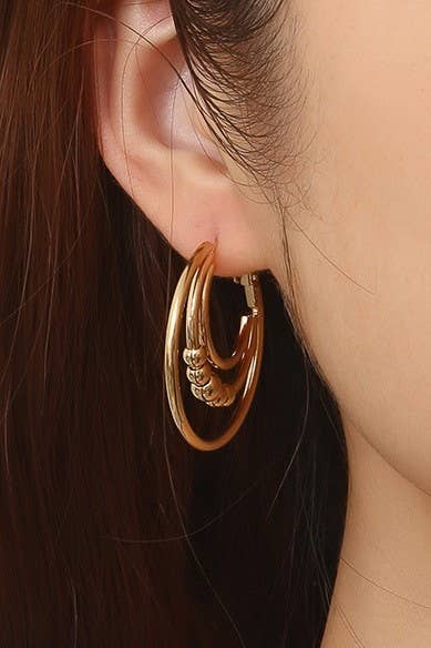 Triple Layer Hoop Earrings - Gold