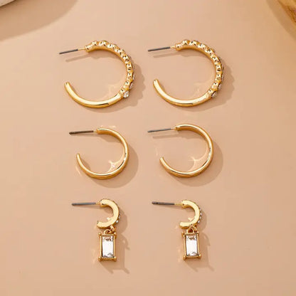 Crystal Accent Trio Hoops - Gold