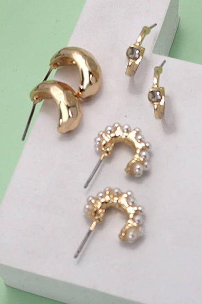 Pearl Diamond Cut Hoop Set