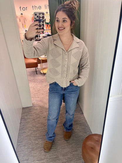 Karri Crochet Knit Cardigan - Oatmeal