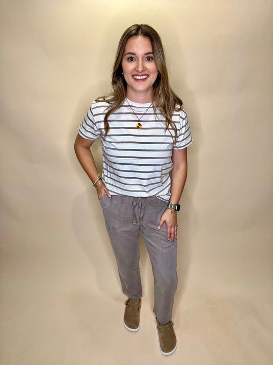 Andi Stripped Short Sleeve - White/Taupe