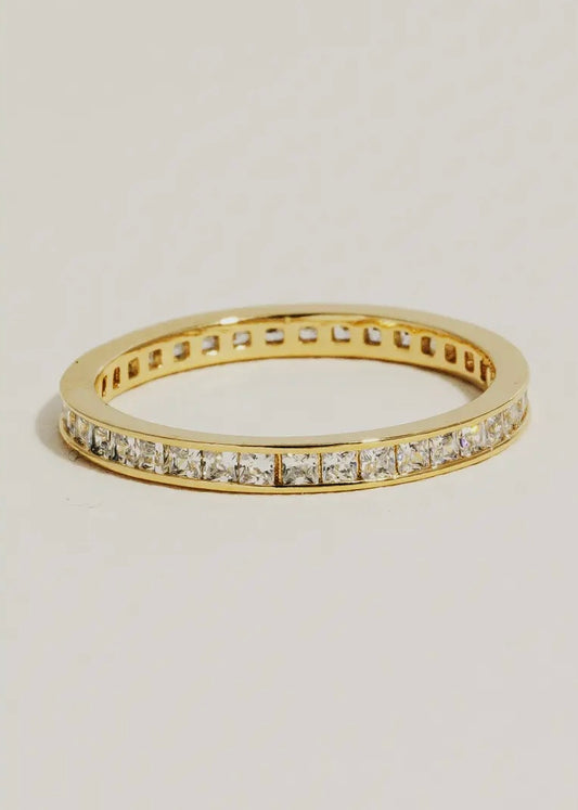 Flat Crystal Band Ring - Gold