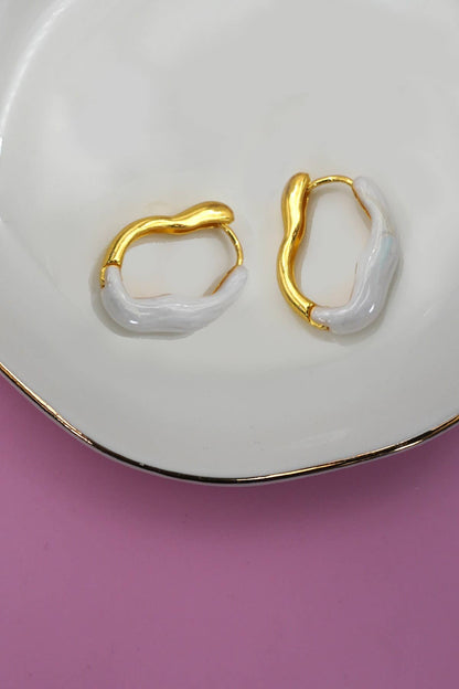 Abstract Epoxy Edge Hoops - White