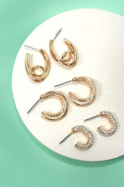 Rhinestone Trio Huggie Hoops