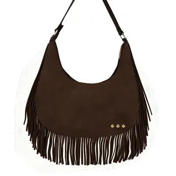 Loretta Suede Fringe Sloughy Bag - Chocolate
