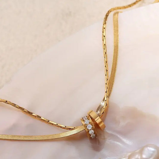 Layered Eternal Circle Necklace - Gold