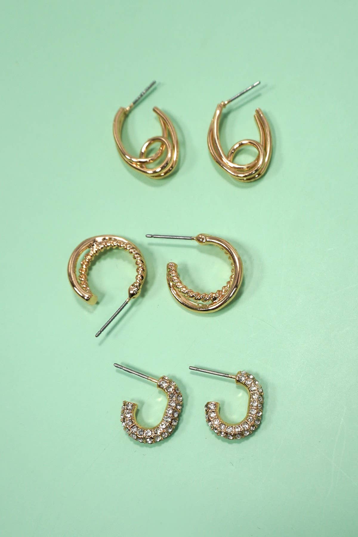 Rhinestone Trio Huggie Hoops