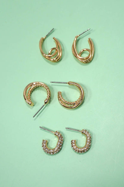 Rhinestone Trio Huggie Hoops