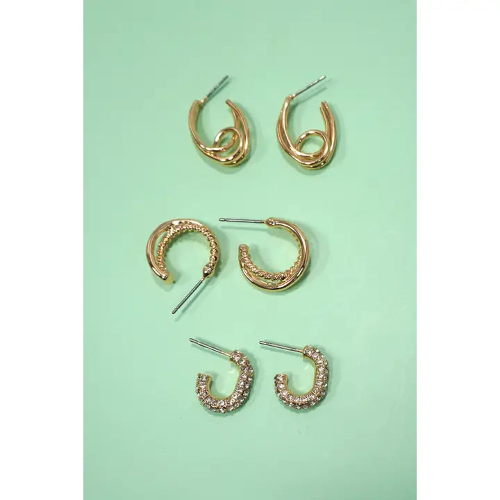 Trio Rhinestone Huggie Set