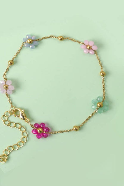 Beaded Flower Bracelet - White