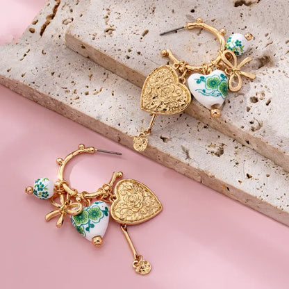 Chinoiserie Hoop Earrings - Gold/Green