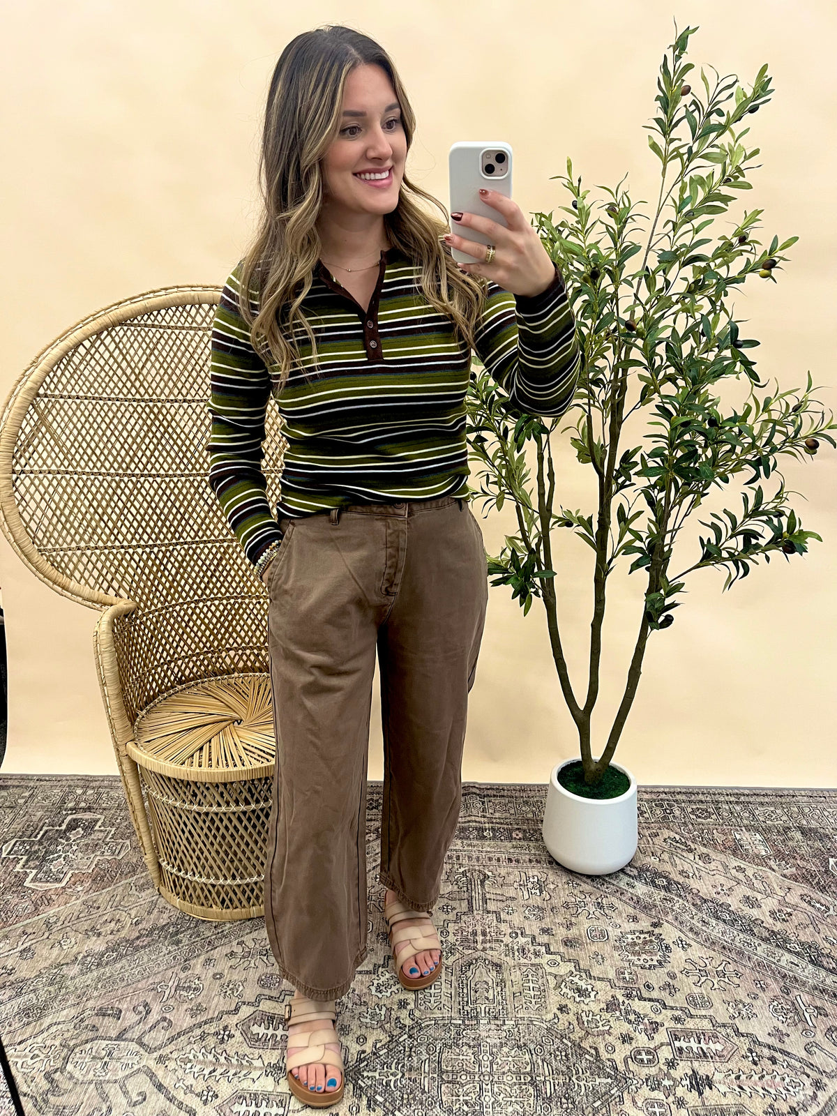 Iris Striped Henley Sweater - Green