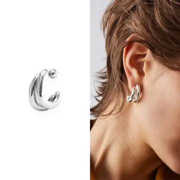 Double Hoop Earrings - Silver