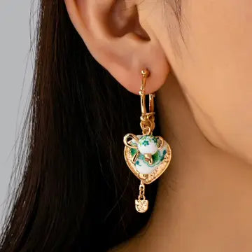 Chinoiserie Hoop Earrings - Gold/Green