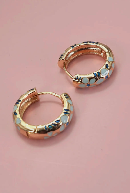 Flower Hoop Earrings - Blue