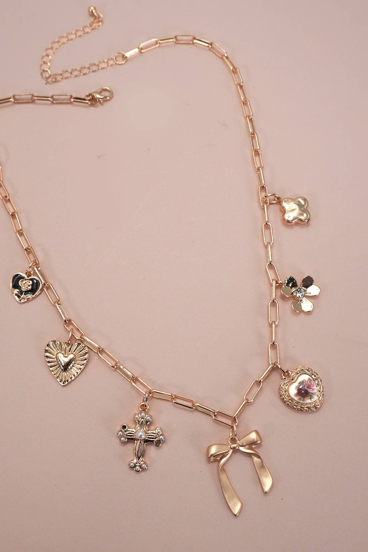 Heart Cross Bow Charm Necklace