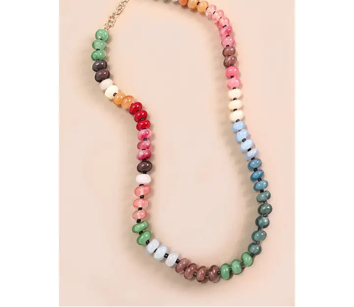 Natural Agate Glass Bead Necklace - Multi