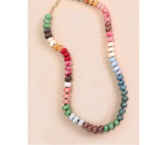 Natural Agate Glass Bead Necklace - Multi