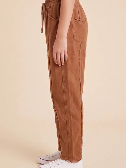 Raw Edge Relaxed Fit Pants - Rust