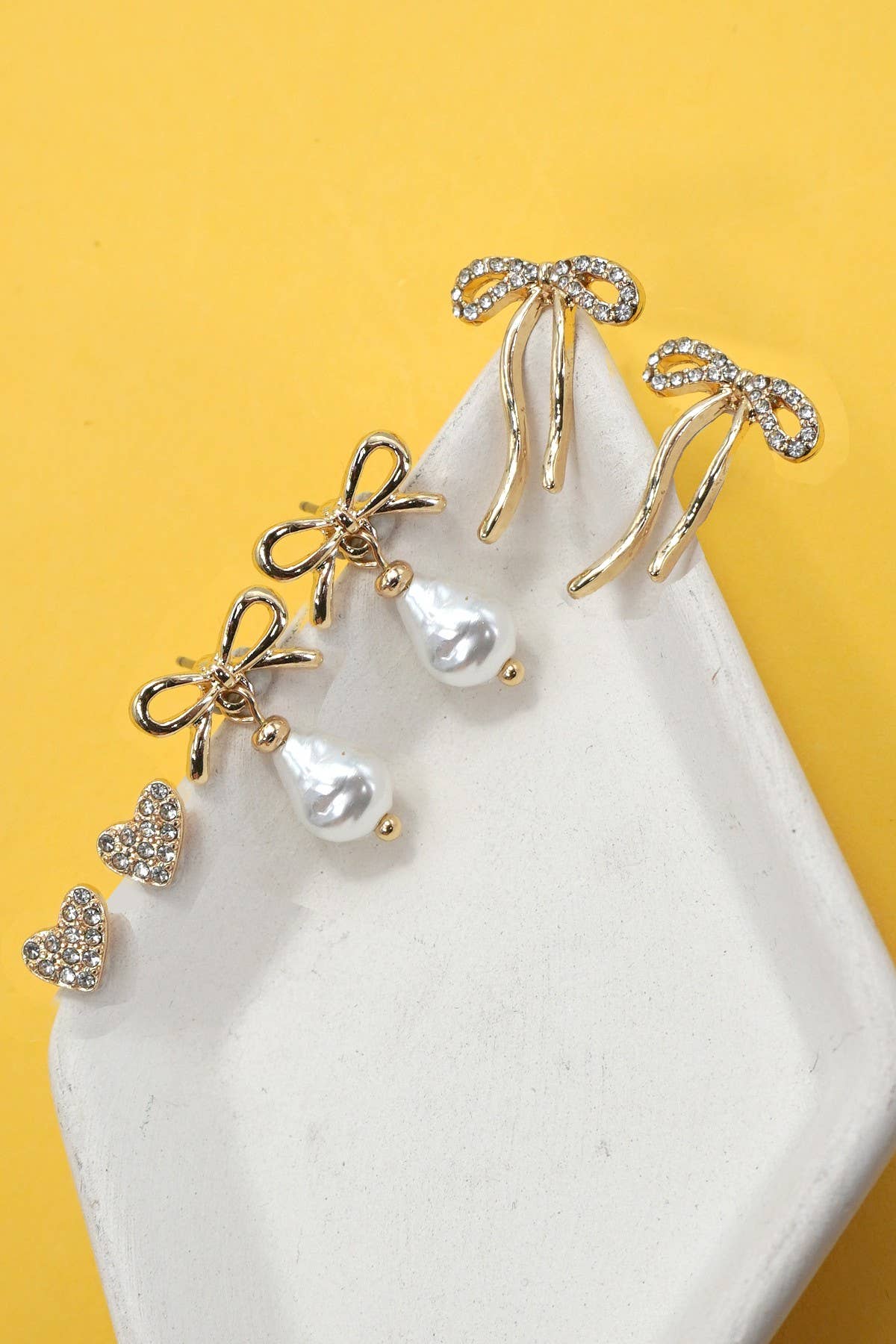 Bow Trio Set Earrings - Gold