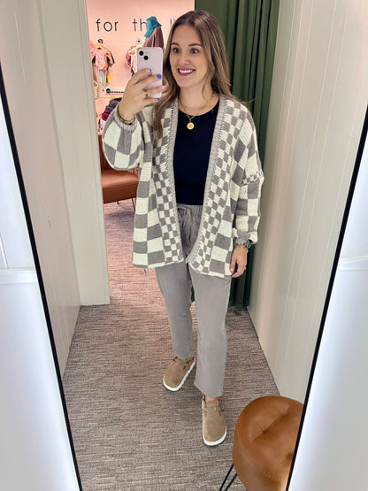 Whitney Checkered Cardigan - Taupe
