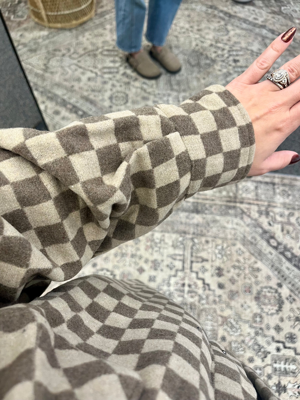 Brielle Checkered Shacket - Taupe