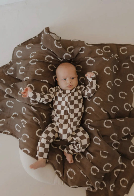 Brown Checkerboard Bamboo Zip Pjs