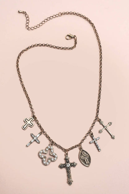 Cross Charm Necklace - Burnish Gold