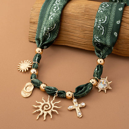 Scarf Necklace - Paisely Green