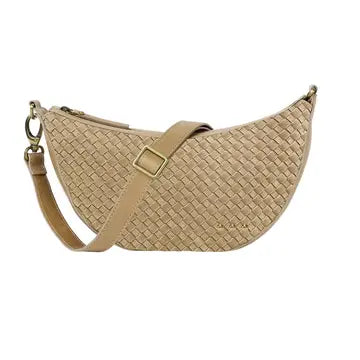 Paige Suede Woven Crossbody - Taupe