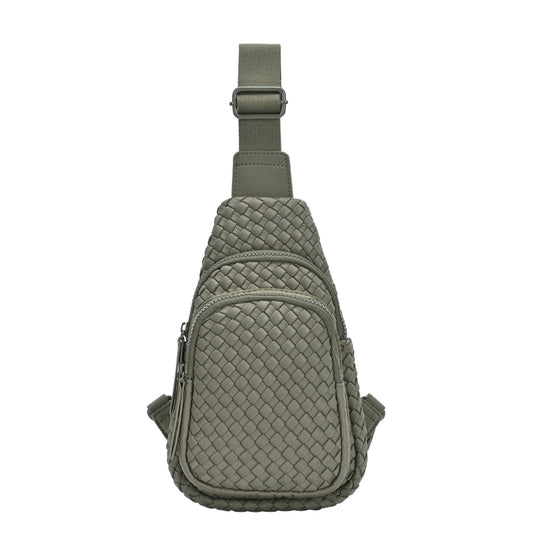 Marie Neoprene Woven Sling Bag: Moss