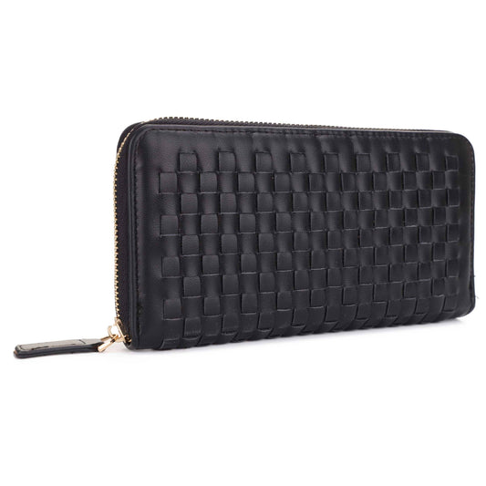 Yoona Woven Zip Wallet: Black