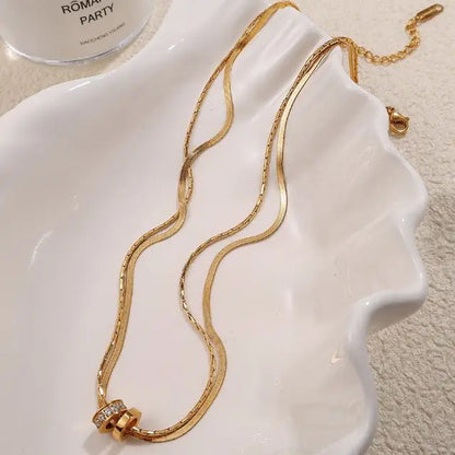 Layered Eternal Circle Necklace - Gold
