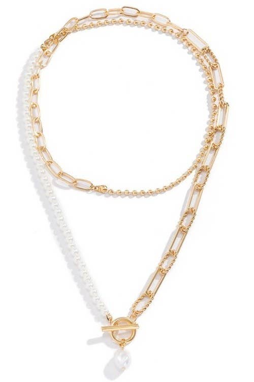 Pearl Mix Double Layer Necklace - Gold
