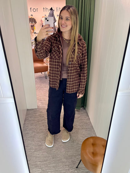 Meadow Hooded Plaid Jacket - Chocolate