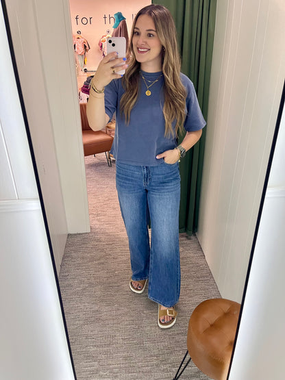Willa Washed Terry Top - Navy