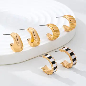 Checker Textured Hoop Trio Set - Gold