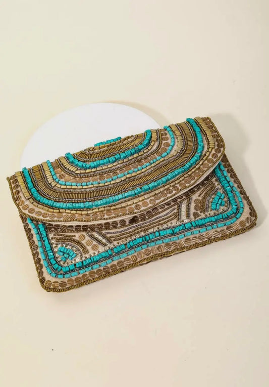 Dania Seed Bead Purse - Turquoise