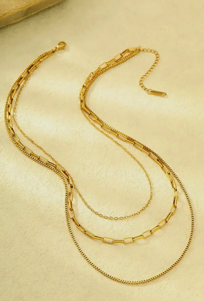 Paper Clip Layer Necklace - Gold