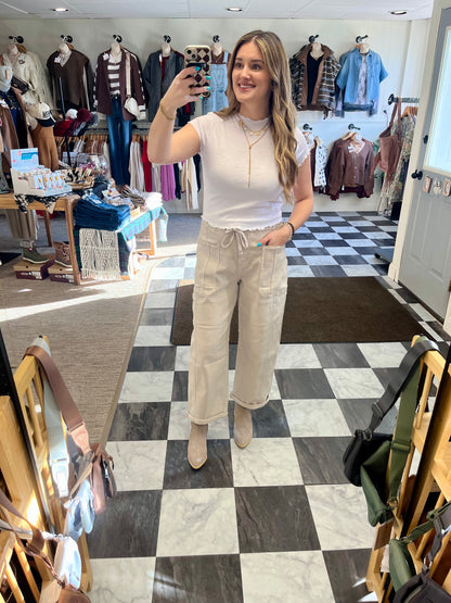 Lottie Lettuce Trim Cropped Tee - White