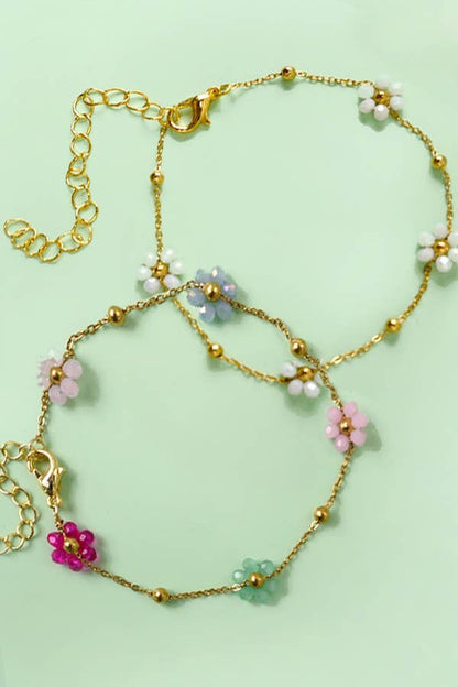 Beaded Flower Bracelet - White