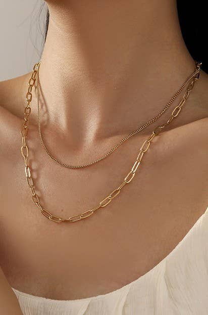 Double Layered Chain Necklace - Gold