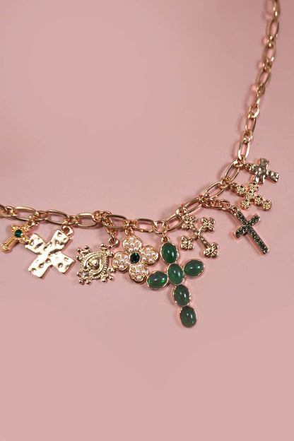 Jade Cross Charm Necklace - Gold
