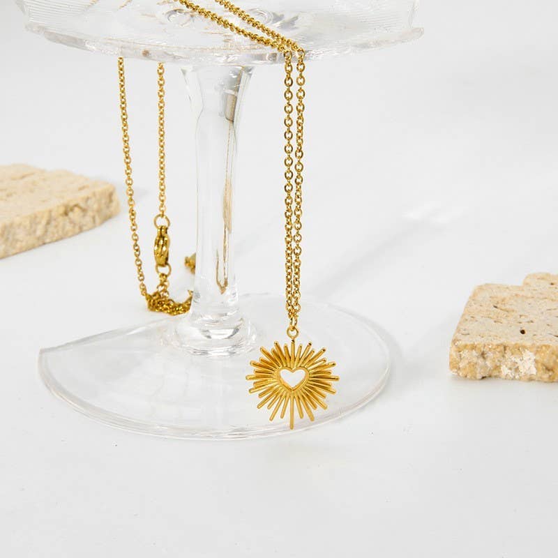Sun Blast Heart Necklace - Gold