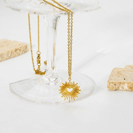 Sun Blast Heart Necklace - Gold