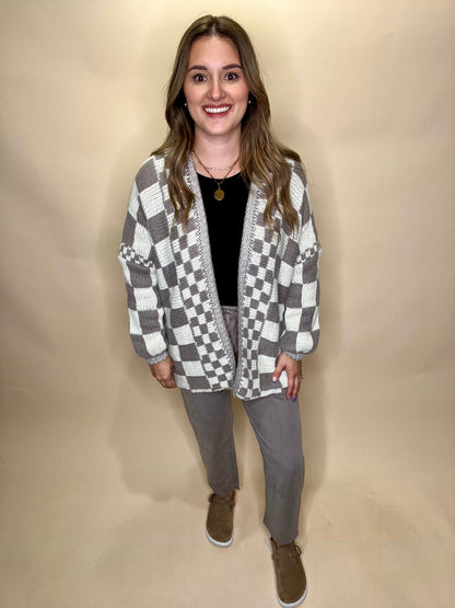 Whitney Checkered Cardigan - Taupe