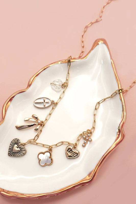 Cross Bow Heart Charm Necklace