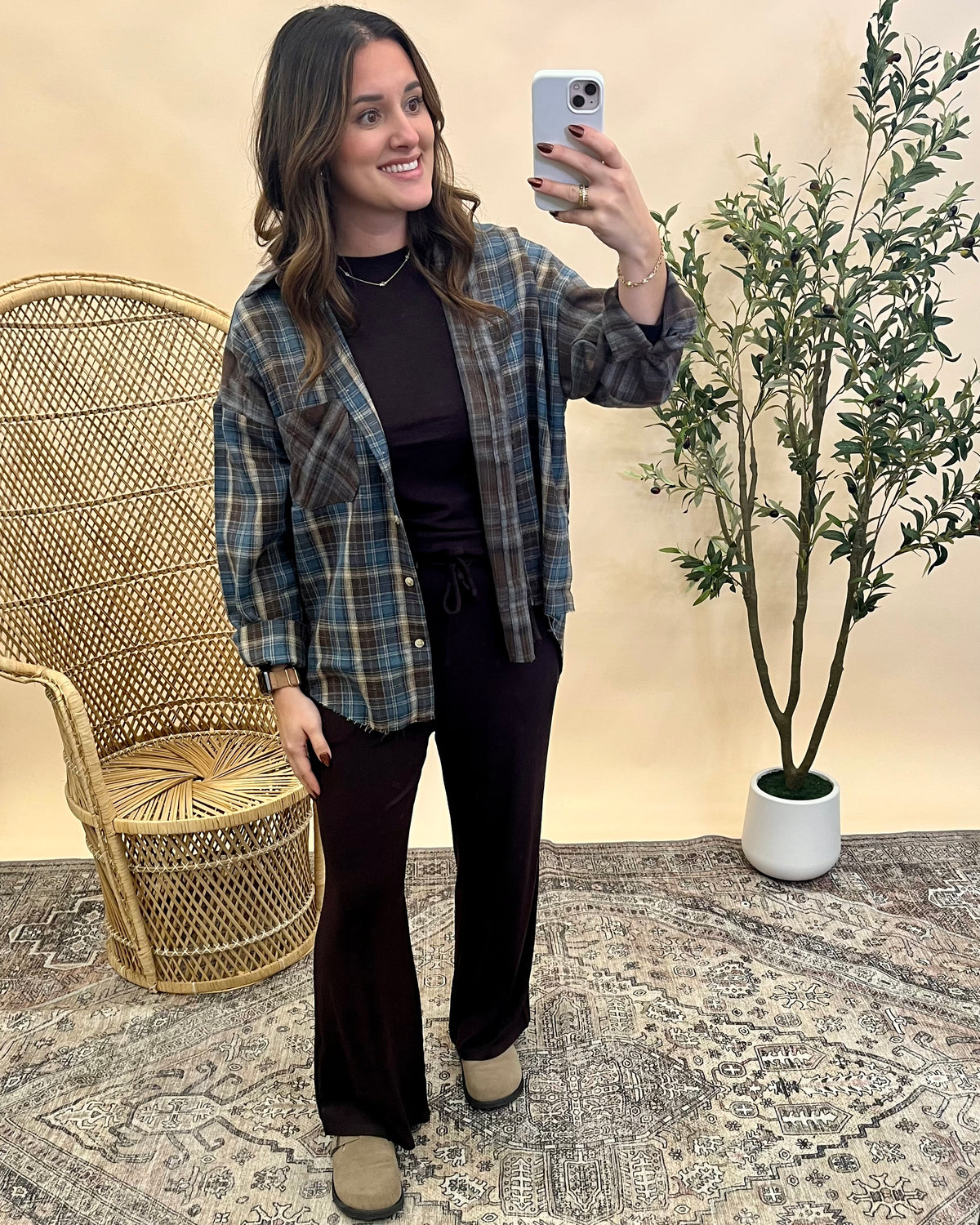Kamie Plaid Shirt - Chocolate/Blue