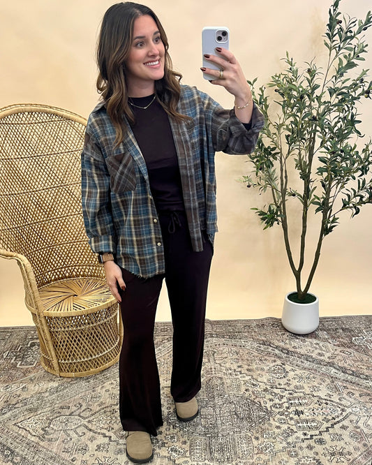 Kamie Plaid Shirt - Chocolate/Blue